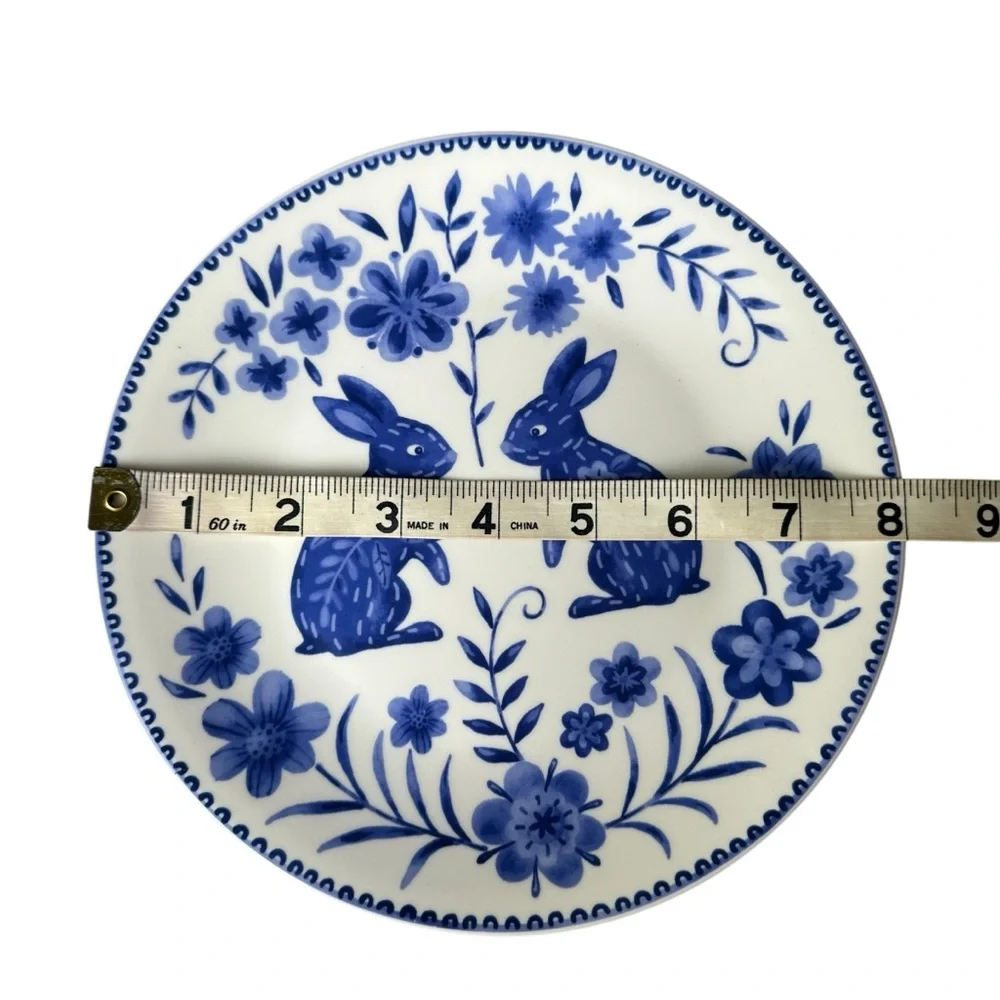 Blue White Bunny Rabbit Stoneware Plate by Pier 1 8” Spring Decor Set of 2 - Picture 7 of 7